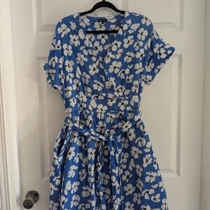 Who What Wear Blue and White Cotton Dress With Pockets